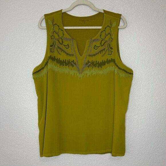 Coldwater Creek Olive Green Embroidered Tank Top - Picture 1 of 12